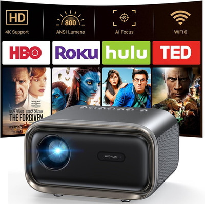 NICPOW portable projector, WiFi Bluetooth, auto focus keystone, 1080P 4K support