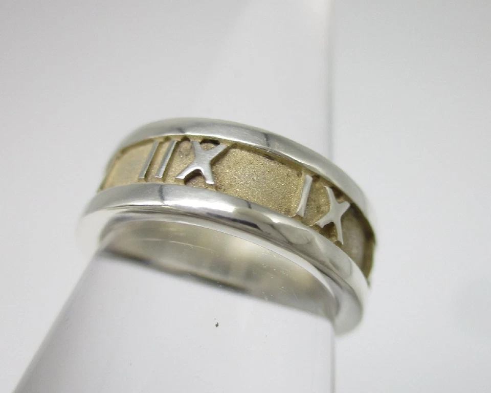 Anillo Tiffany Atlas SV925 Plata Tamaño 7.5 Bordes Biselados Delgados Usado Foto 3 de 4