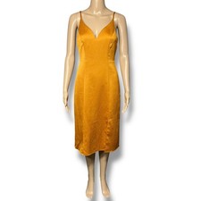 Express Womens Slip Dress Midi Textured Satin Gold Rust Formal Gown Party Small 