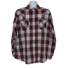 Ely Cattleman Plaid Shirt Mens Size XL Red Metallic Stripe Pearl Snap Cowboy