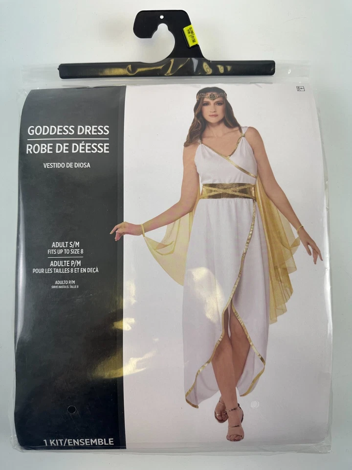 Vestido de Diosa Griega Disfraz Blanco Dorado Vestido Desmontable Capa Cinturón Mujer S/M Foto 2 de 4