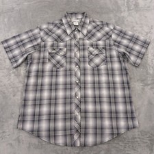 Wrangler Wrancher Shirt Mens XL Black Plaid Short Sleeve Snap Pockets Western