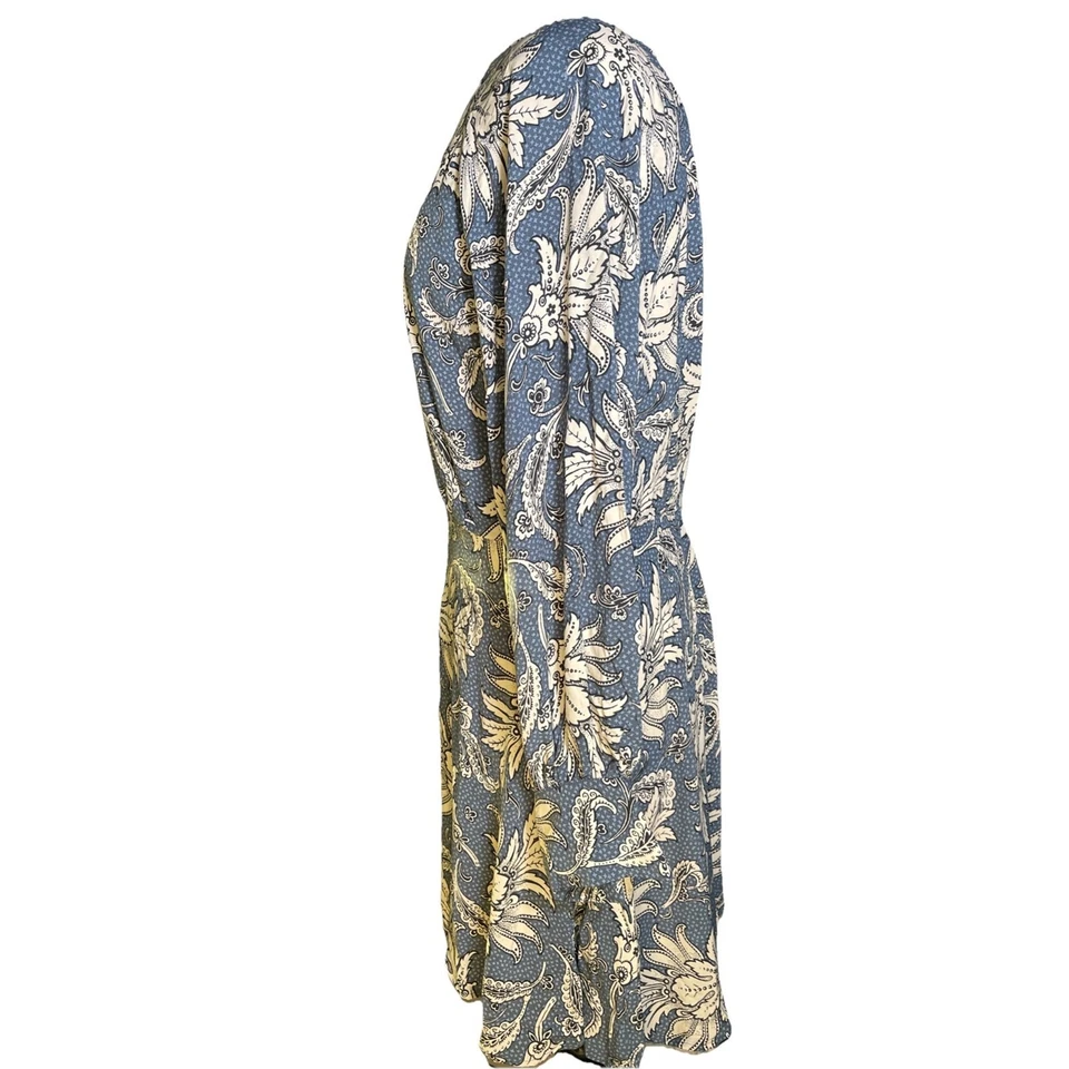 H & M женщин размер средний пыльный синий пейсли длинным рукавом с воротником миди платье новый с Ярлыками - Изображение 3 из 4