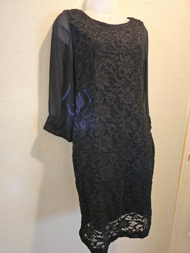 Abito da cocktail donna RNStudio nero pizzo manica lunga trasparente taglia 8 formale - Foto 3 di 6