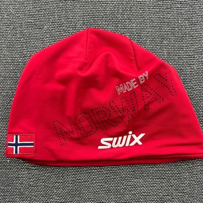 Swix Red Beanie Hat Ski Cap Sz 58 L-XL Biathlon Cross Country Nordic Norway Flag