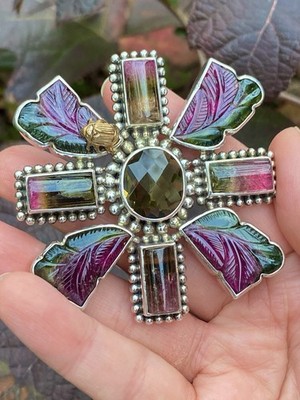 Stephen Dweck OOAK One-of-a-Kind Sterling silver 925 tourmaline Brooch, 84.1g