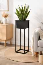 60cm Black Metal Plant Pot Stand Modern Square Indoor Flower Planter Holder