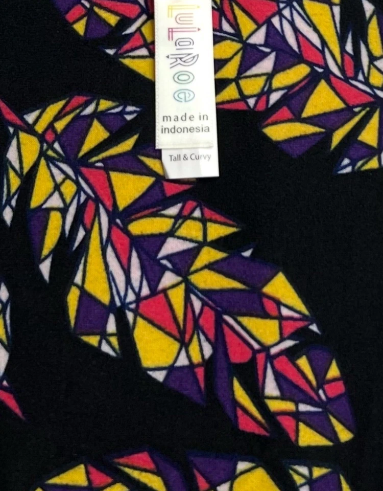 NEW LuLaRoe TC Leggings BLACK PURPLE HOT PINK Colorful Tribal FEATHER Plume Bird - Image 3 of 4