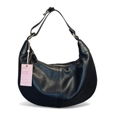 Quince Women’s NWT Black Pebbled Italian Leather Croissant Hobo Shoulder Bag