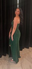 Green Strapless Formal Gown with Slit