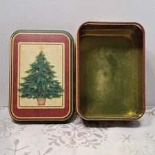 Vintage Lindy Bowman Christmas Tree Holiday Storage Tin Cookie Candy Trinket Box