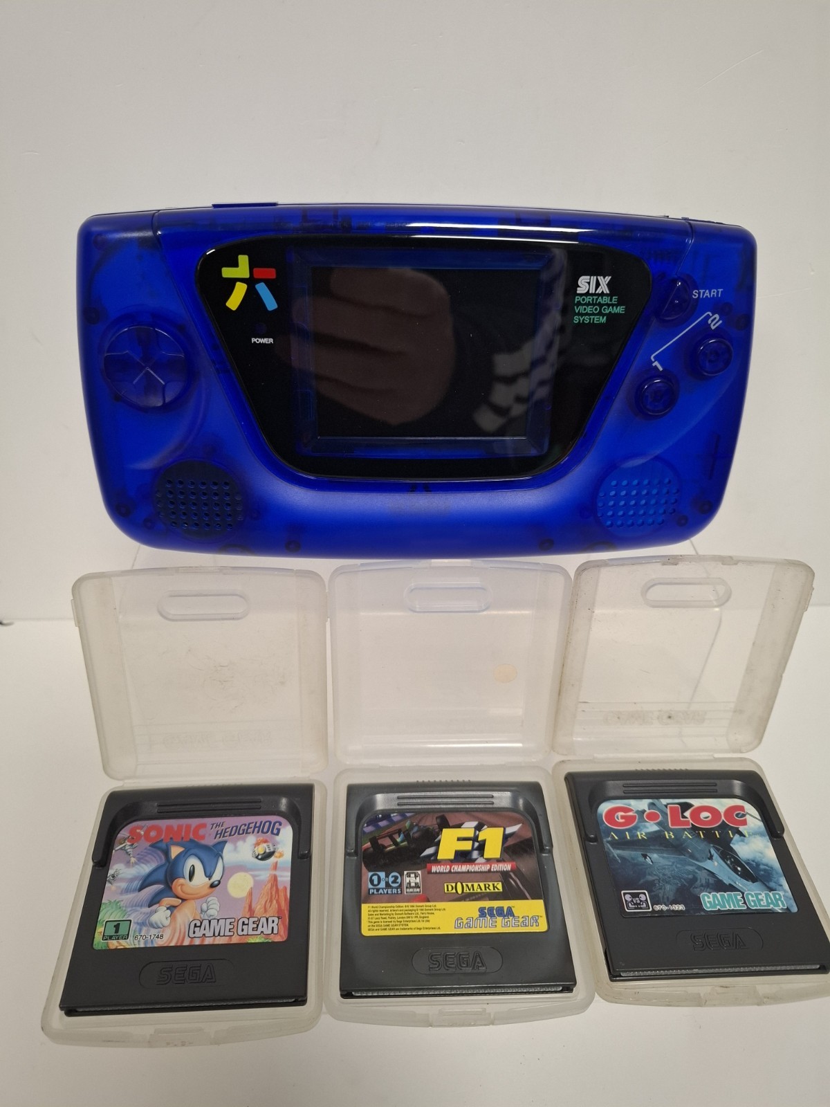 Electric Blue Retro Six Sega Game Gear Console Reshelled ips screen & 3 games