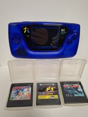 Electric Blue Retro Six Sega Game Gear Konsole Reshelled ips Bildschirm & 3 Spiele