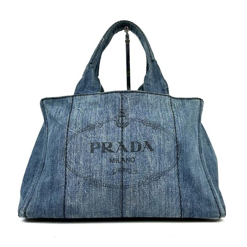 Prada Canapa Handtasche Beuteltasche Bag Triangle Logo Gold Hardware Denim Blau - Bild 2 von 10
