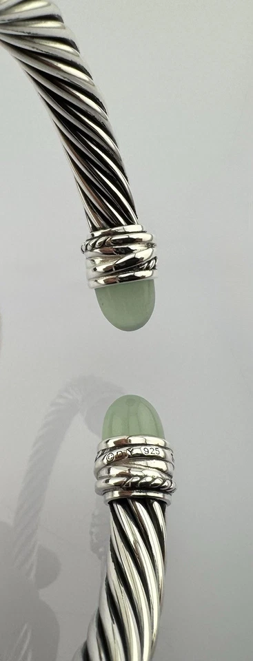 David Yurman Calcedônia 7mm Prata Esterlina Pulseira de Cabo Cruzado Tamanho Médio - Imagem 4 de 4