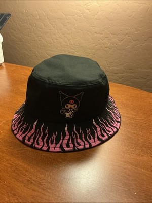 Sanrio Kuromi Pink Flames Black Bucket Hat One Size