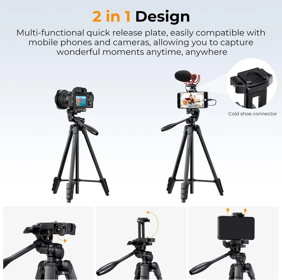 K&F Concept Handy Stativ 152cm Leichtes Stativ Tripod für DSLR Canon Nikon Sony - Bild 4 von 4