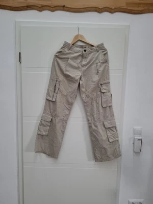 Sommer Cargohose Stoffhose Wide Leg Beige Gr. 34 Wie XS - Bild 1 von 4