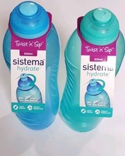 2 X Sistema Hydrate Twist 'n Sip 620ml Leak Proof Impact Resistance Water Bottle