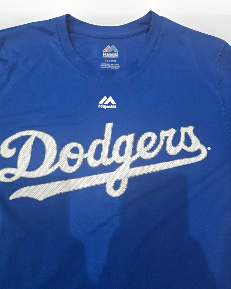 Camiseta Majestic Los Angeles Dodgers Clayton Kershaw #22 Azul Juvenil L Foto 3 de 4