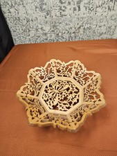 WOODEN CARVED ART Bowl Leaf Pattern 12" Across 3" High