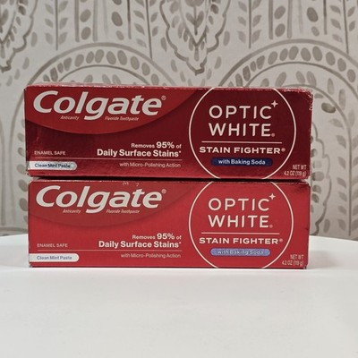 (3) Colgate Optic White Stain Fighter Toothpaste Baking Soda Mint Paste 4.2 oz