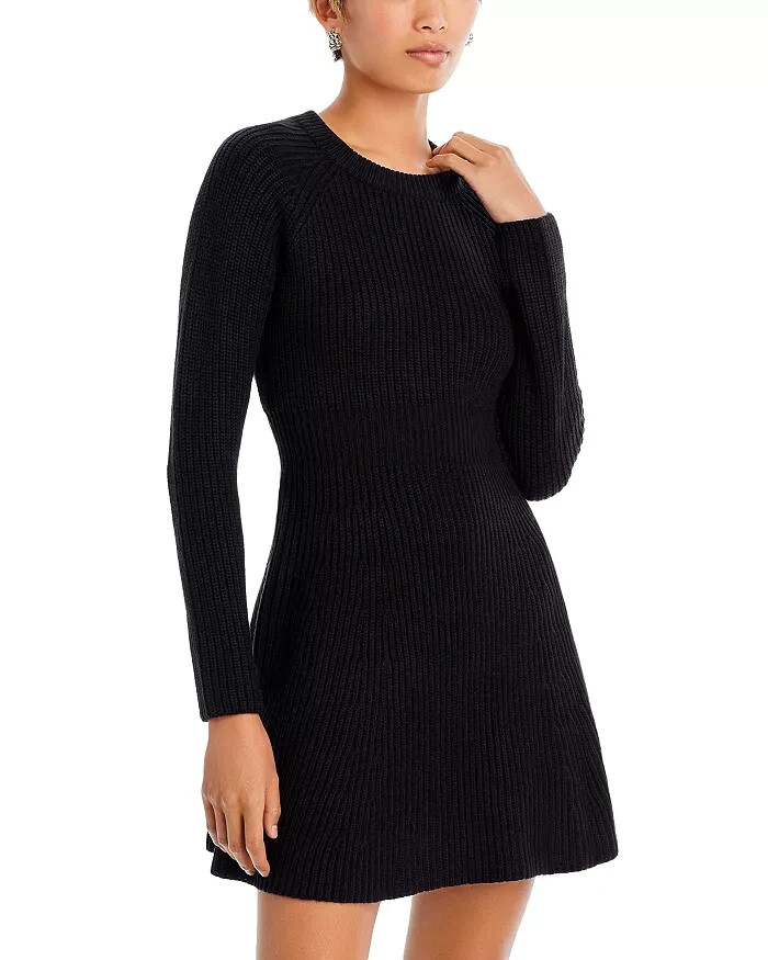 Aqua X1005 Womens Black Knit Round Neck Sweater Dress Size M
