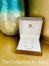Giani Bernini Earrings- Sterling Silver CZ Bar Round & Flower Studs Set of 3