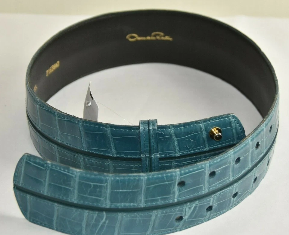 $1690 NUEVO Oscar de la Renta Genuino Americano EXÓTICO Cinturón de Caimán Verde Azulado XS Foto 3 de 4