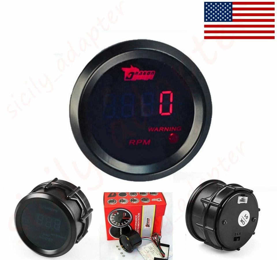 2 дюйма 52 мм Dragon красный цифровой светодиодный электрокар 0-9999 об/мин тахометр указатель автомобиля США - Изображение 2 из 4