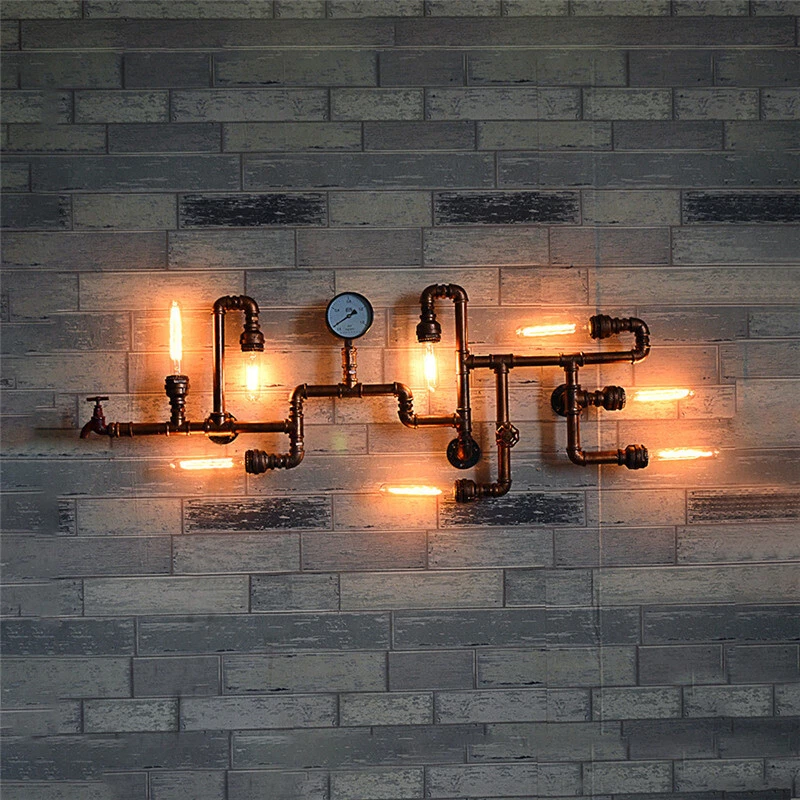 Industrial Steampunk Wall Sconce Bar Vintage Loft Water Pipe Wall Light Fixture