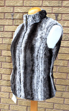 Montanaco Silver Fox Vest Faux Fur Women's Vegan Satin Reversible Sz S Brown Nwt