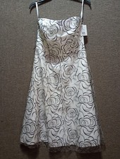 Davids Bridal knee Cocktail Dress white net tulle black floral strapless 12