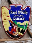 VINTAGE RAND MCNALLY PORCELAIN SIGN HIGHWAY GARAGE HOTEL TOURISM TRAVEL MAP SHOP