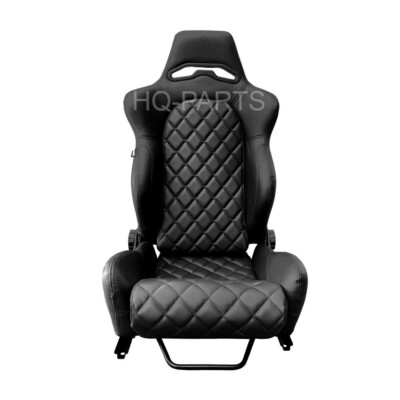 田中 2X TANAKA ALL BLACK PVC LEATHER RACING SEATS RECLINABLE DIAMOND