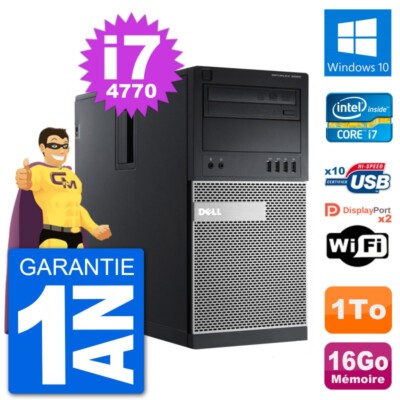 PC Tour Dell 9020 Intel Core I7-4770 RAM 16Go Festplatte 1To Windows 10 Wifi