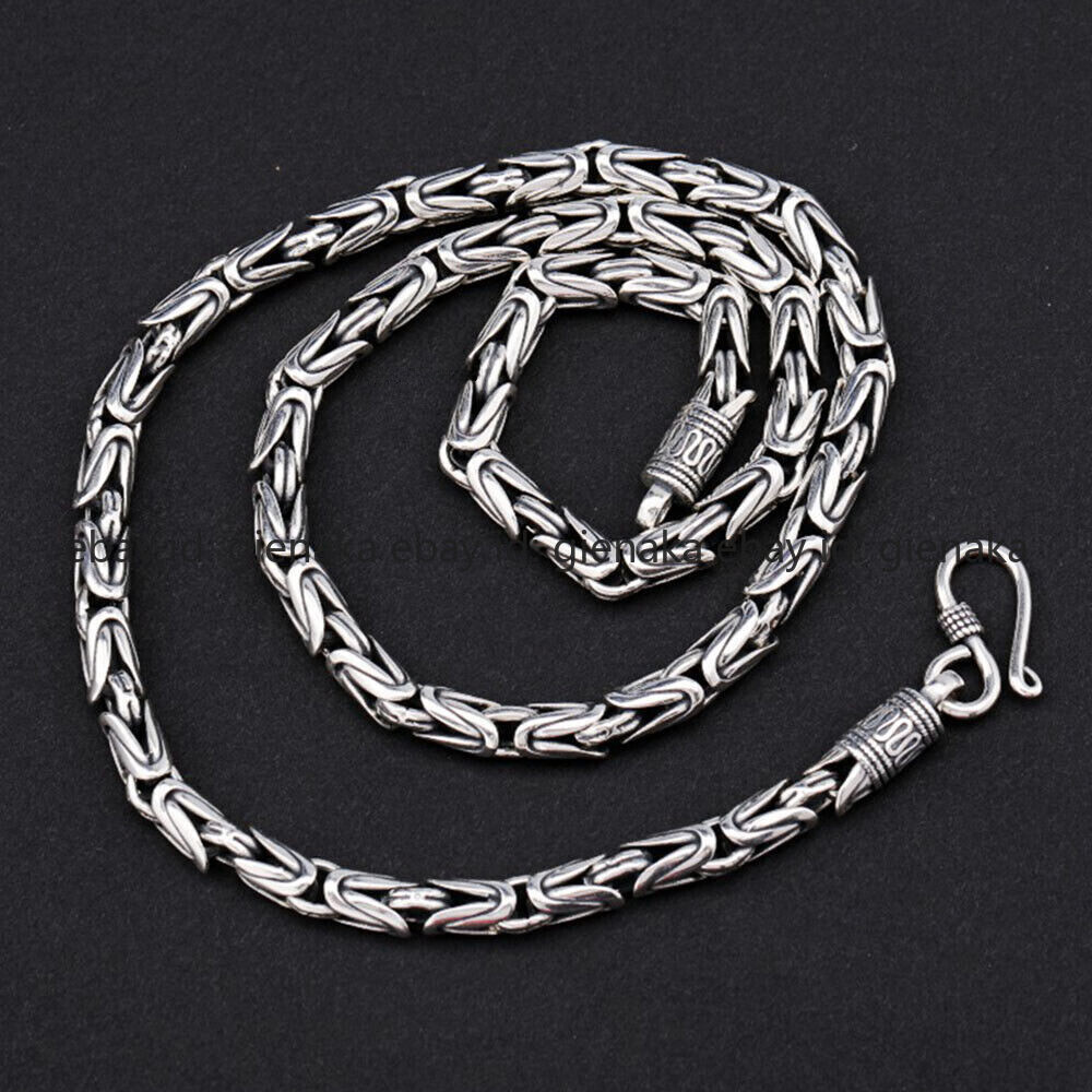 Pure S925 Sterling Silver Chain Men 7mm Byzantine Link