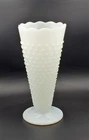 Vintage Anchor Hocking Fluted White Hobnail Ruffled Pedestal Vase