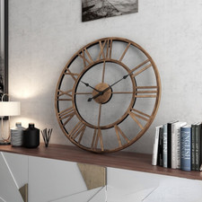 Retro Metal Wall Clock Hanging Big Numerals Round Watch Nordic Roman Decor 40cm