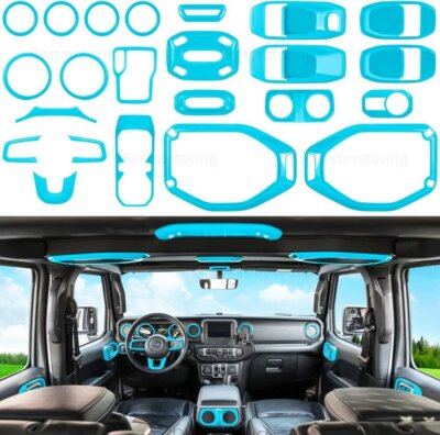 23x Full Set Interior Decoration Trim Kit For Jeep Wrangler JL JT 18+ Baby Blue