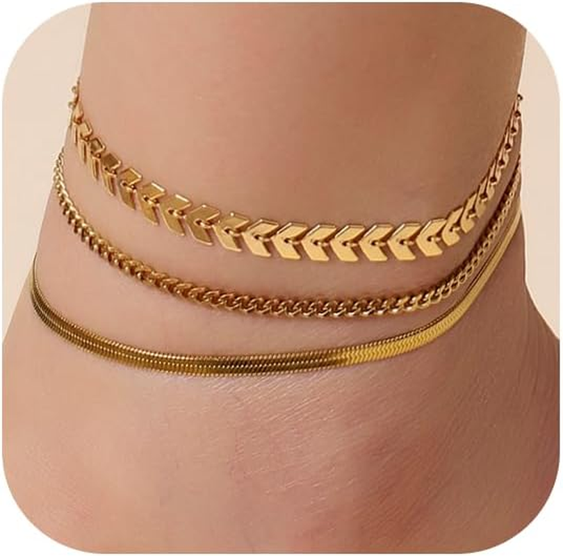 14K Gold Plated Waterproof Non-Tarnish Ankle Bracelet for Women