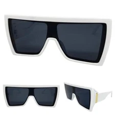 Oversized Exaggerated Modern Retro Shield SUN GLASSES Big White Frame Dark Lens