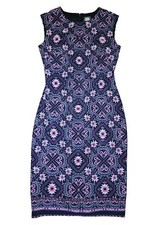 Vince Camuto Women Midi Dress Purple Pink Blk Floral, Back Zip Sleeveless Size 2