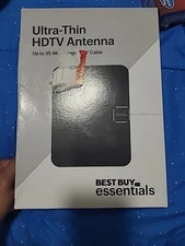 NEW Best Buy essentials- OTA Thin Indoor HDTV Antenna 35 Mile Range Black/White