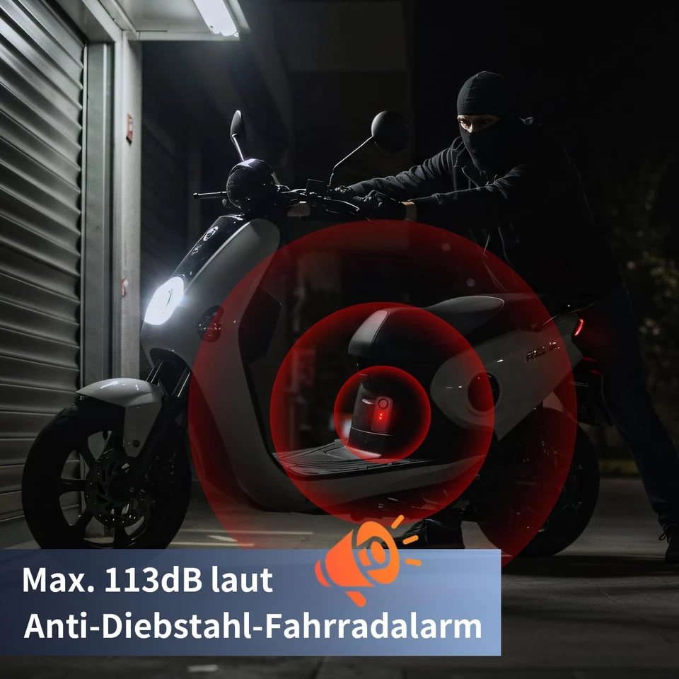 Allarme per Bicicletta Con Telecomando, 113 Db, Potente Allarme Wireless per Bic - Immagine 3 di 4