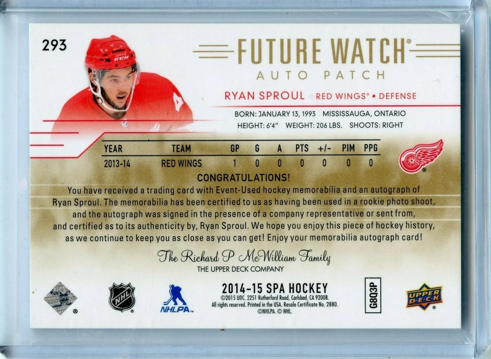 2014-15 SP Authentic Limited #293 Ryan Sproul JSY AU 35/100 - Image 2 of 2