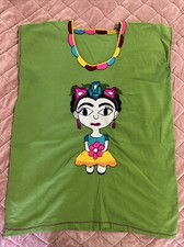 Mexicano TOP Mujeres Arte Verde Bordado Mexicano Campesino Hippie Boho Frida Kahlo
