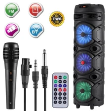 Wireless Portable Bluetooth Party Speaker 3* 8" Woofer Heavy Bass Sound With Mic
