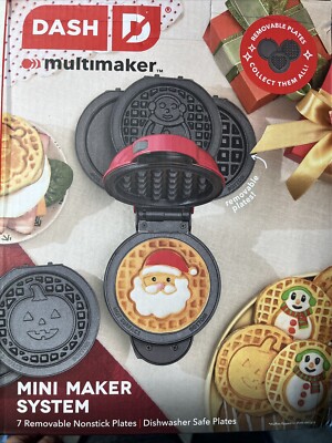 Dash MultiMake Mini System Holiday Waffle Maker with Removable Plates