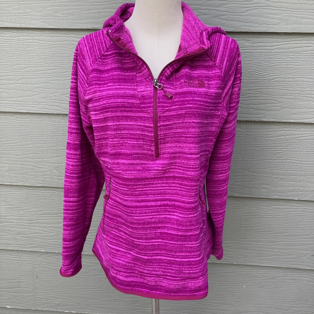 The North Face Womens Zip Sweater Hoodie Sz M Hot Pink Striped